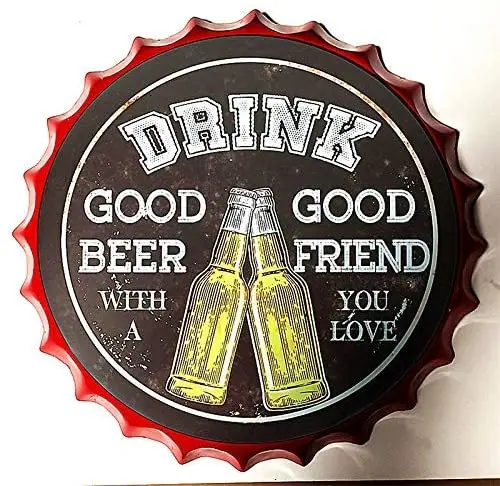 

purl zither Bottle Cap Metal Tin Sign Refreshing Cold Beer Drink Diameter , Round Metal Signs for Home and Kitchen Bar Cafe Gas