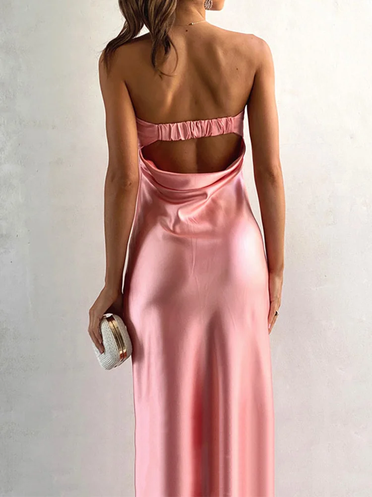 Crystal Slash Neck Midi Long Dress Women Breast Wrap Backless Strapless Satin Dress Temperament Elegant Sexy Party Dresses 
Crystal Slash Neck Midi Long Dress Women Breast Wrap Backless Strapless Satin Dress Temperament Elegant Sexy Party Dresses