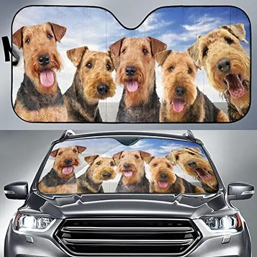 Funny Airedale Terrier Team Blue Sky Pattern Dog Lover Car Sunshade, Gift Idea for Airedale Terrier Mom, Car Windshield Durable 
Funny Airedale Terrier Team Blue Sky Pattern Dog Lover Car Sunshade, Gift Idea for Airedale Terrier Mom, Car Windshield Durable