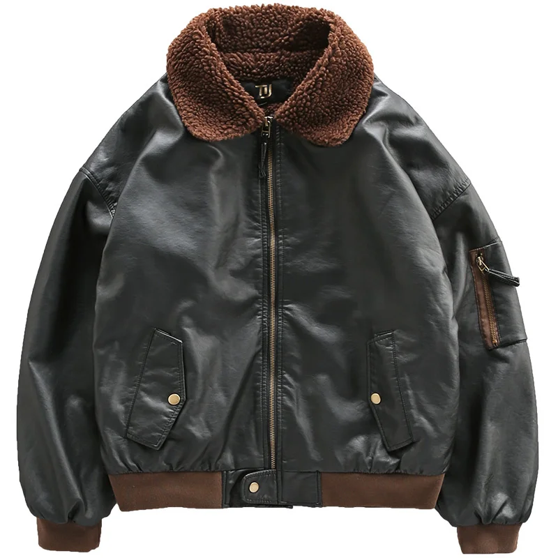 Air Force Men's Bomber Cashmere Liner Thick Warm PU Jacket Lamb Fleece Collar Motorcycle Leather Coat
Air Force Men's Bomber Cashmere Liner Thick Warm PU Jacket Lamb Fleece Collar Motorcycle Leather Coat
