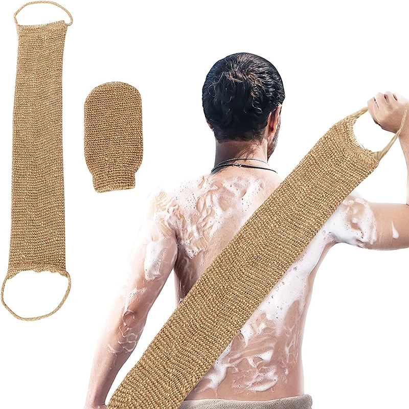 

Exfoliating Gloves and Jute Back Wash Strap Shower Scrubber Body Cleaning Kit for Body and Face Back Baths Women and Men