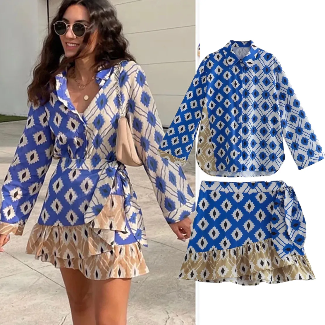 Maxdutti England Ethnic Style High Street Vintage Geometric Printing Fashion Blouse High Waist A-line Mini Skirts Sets Women
Maxdutti England Ethnic Style High Street Vintage Geometric Printing Fashion Blouse High Waist A-line Mini Skirts Sets Women