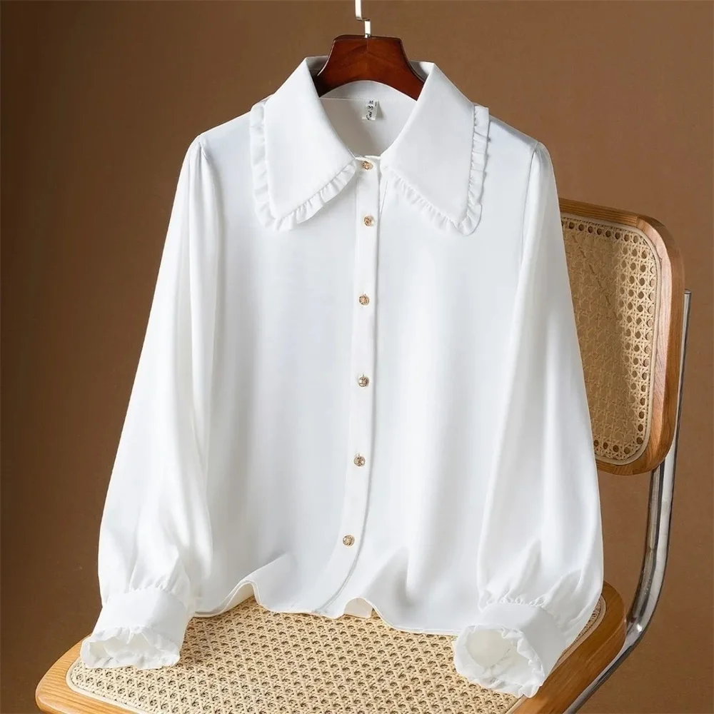 Korean Design Solid White Top Women's Blouse New Spring Autumn White Shirt Long Sleeved Niche High-End Temperament Shirt
Korean Design Solid White Top Women's Blouse New Spring Autumn White Shirt Long Sleeved Niche High-End Temperament Shirt