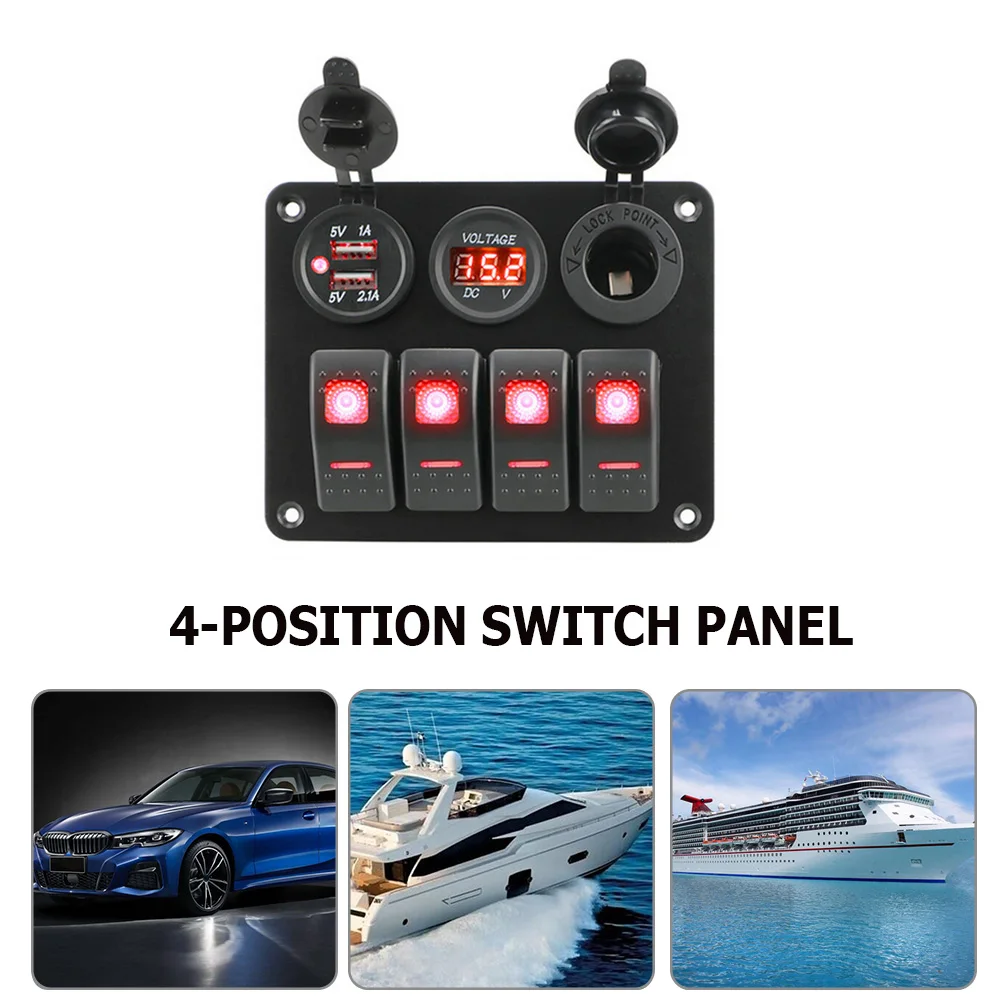 

4 Gang 12V/24V Rocker Switch Panel For Car RV Camper Caravans Yacht Trucks LED Digital Voltmeter Dual USB Port Circuit Breaker