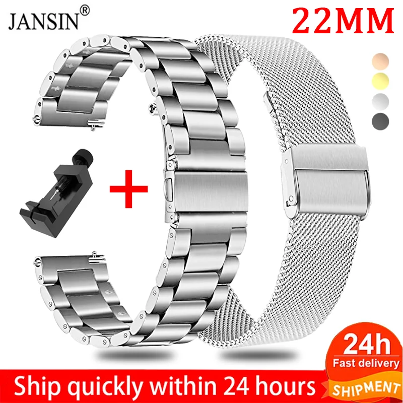 

22MM Strap For Samsung Galaxy Watch 3 45mm 46mm Gear S3 Milanese & Stainless Steel Band For Huawei watch GT GT2 GT2e Watchband