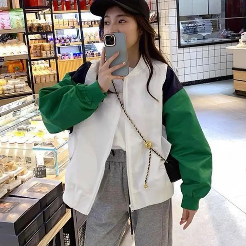 Women Loose Coat Colorblock Baseball Coat Streetwear Lady Baseball Coat Color Matching Zip Up Soft Smooth Elastic Cuff Stand
Women Loose Coat Colorblock Baseball Coat Streetwear Lady Baseball Coat Color Matching Zip Up Soft Smooth Elastic Cuff Stand