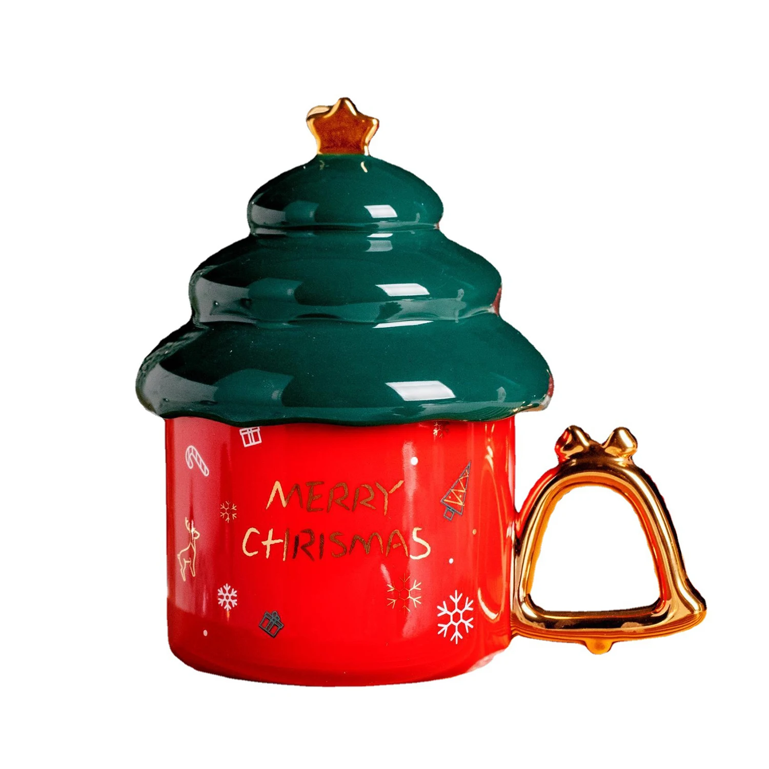 Creative colorful lights gilt Christmas tree shape ceramic mug with lid depicting gold Christmas wind chimes handle mug drinking
Creative colorful lights gilt Christmas tree shape ceramic mug with lid depicting gold Christmas wind chimes handle mug drinking