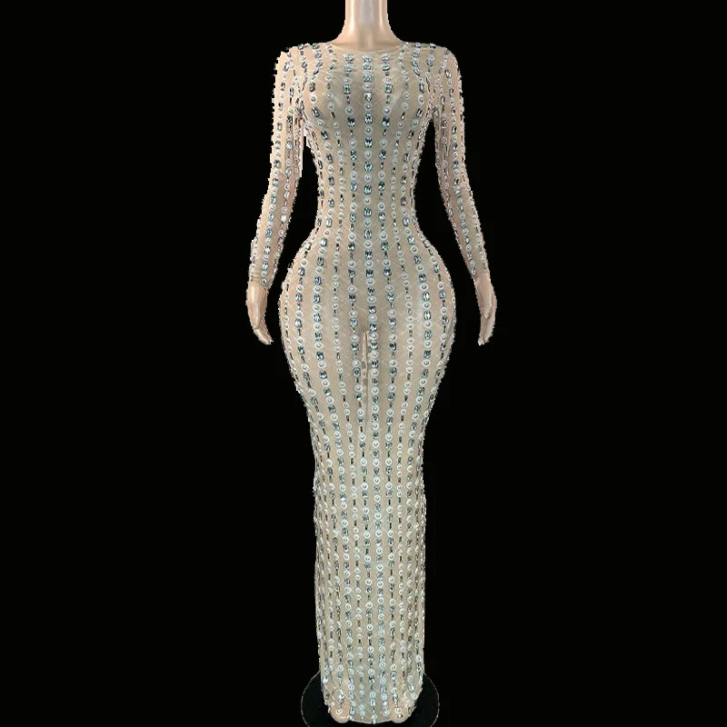 Fashion Stage Sparkly Pearls Silver Rhinestones Sleeveless Dress Prom Evening Sexy Transparent Crystals Costume Birthday Outfit
Fashion Stage Sparkly Pearls Silver Rhinestones Sleeveless Dress Prom Evening Sexy Transparent Crystals Costume Birthday Outfit