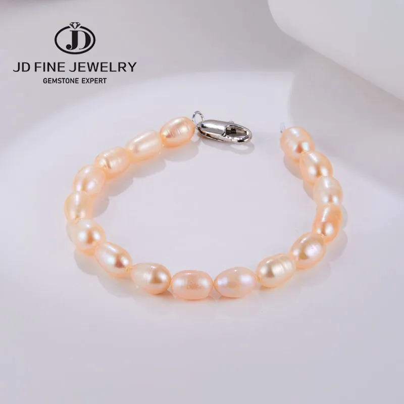 JD Natural Freshwater Pearl Pink White Rice Shape Beads Bracelet Women Fashion 7-8mm Real Pearl Lobster Clasp Bangles For Summer
JD Natural Freshwater Pearl Pink White Rice Shape Beads Bracelet Women Fashion 7-8mm Real Pearl Lobster Clasp Bangles For Summer