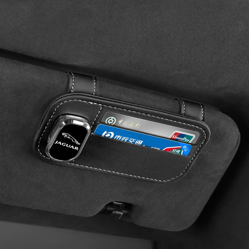 

Верхний слой из воловьей кожи, автомобильный солнцезащитный козырек, держатель для солнцезащитных очков, отделка для карт, сумка для хранения, подходит для Jaguar XEL XFL F-PACE XJL