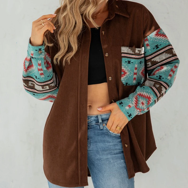 Women Casual Corduroy Button Down Shirts Ethnic Print Long Sleeve Oversized Coat Jacket Fashion Blouses Tops Vintage Streetwear
Women Casual Corduroy Button Down Shirts Ethnic Print Long Sleeve Oversized Coat Jacket Fashion Blouses Tops Vintage Streetwear