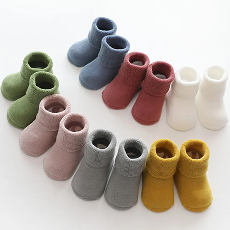 

Newborn Baby Floor Socks Anti Slip Socks Infant Toddler Winter Warm Socks Solid Color Pile Cuffed Sock Panel