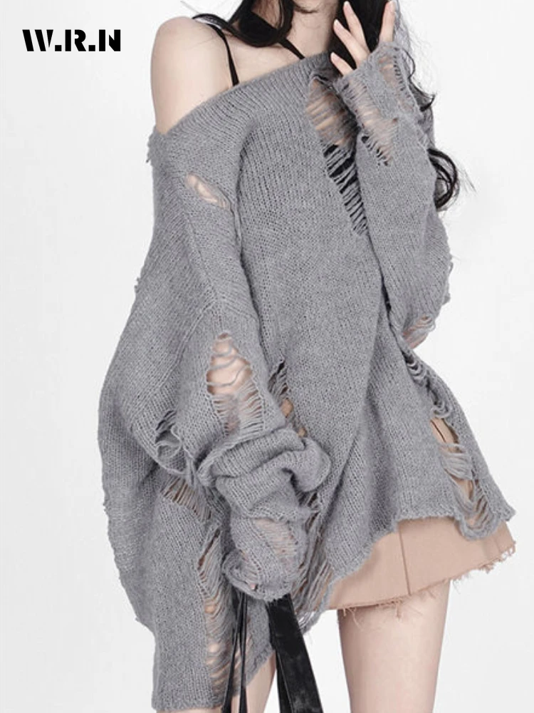 Deeptown Gothic Streetwear Gray Oversized Sweater Women Harajuku Vintage Knitted Jumper Hollow Out Long Sleeve Tops Y2K Clothes 
Deeptown Gothic Streetwear Gray Oversized Sweater Women Harajuku Vintage Knitted Jumper Hollow Out Long Sleeve Tops Y2K Clothes