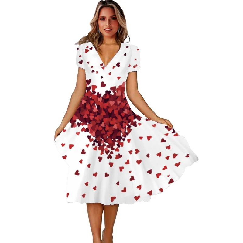 Summer Fashion Heart Print Dress Women White Elegant Casual Party Robe Woman Sexy Slim V-Neck Short Sleeve Dresses Vestidos
Summer Fashion Heart Print Dress Women White Elegant Casual Party Robe Woman Sexy Slim V-Neck Short Sleeve Dresses Vestidos