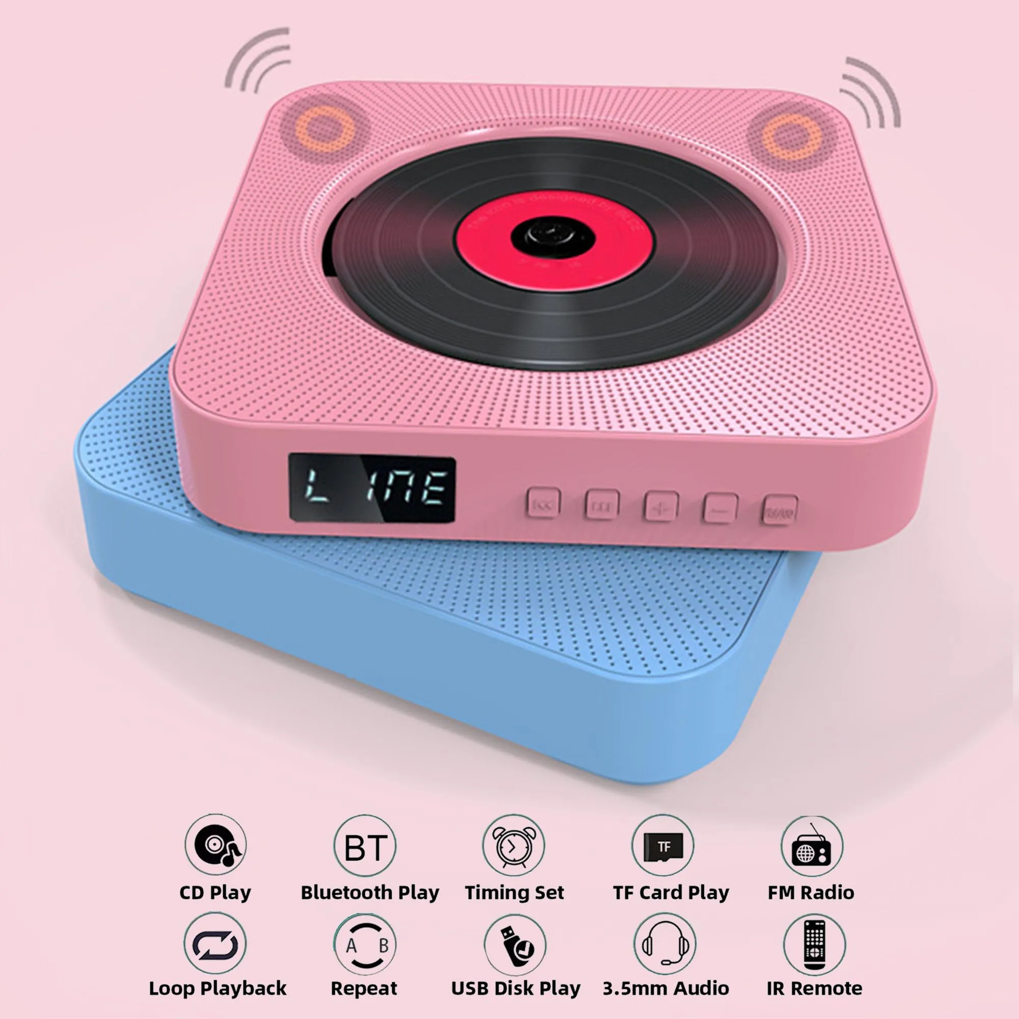 

Portable CD Player Bluetooth Speaker Stereo CD Players LED Screen Wall Mountable CD Music Player with IR Remote Control FM Radio