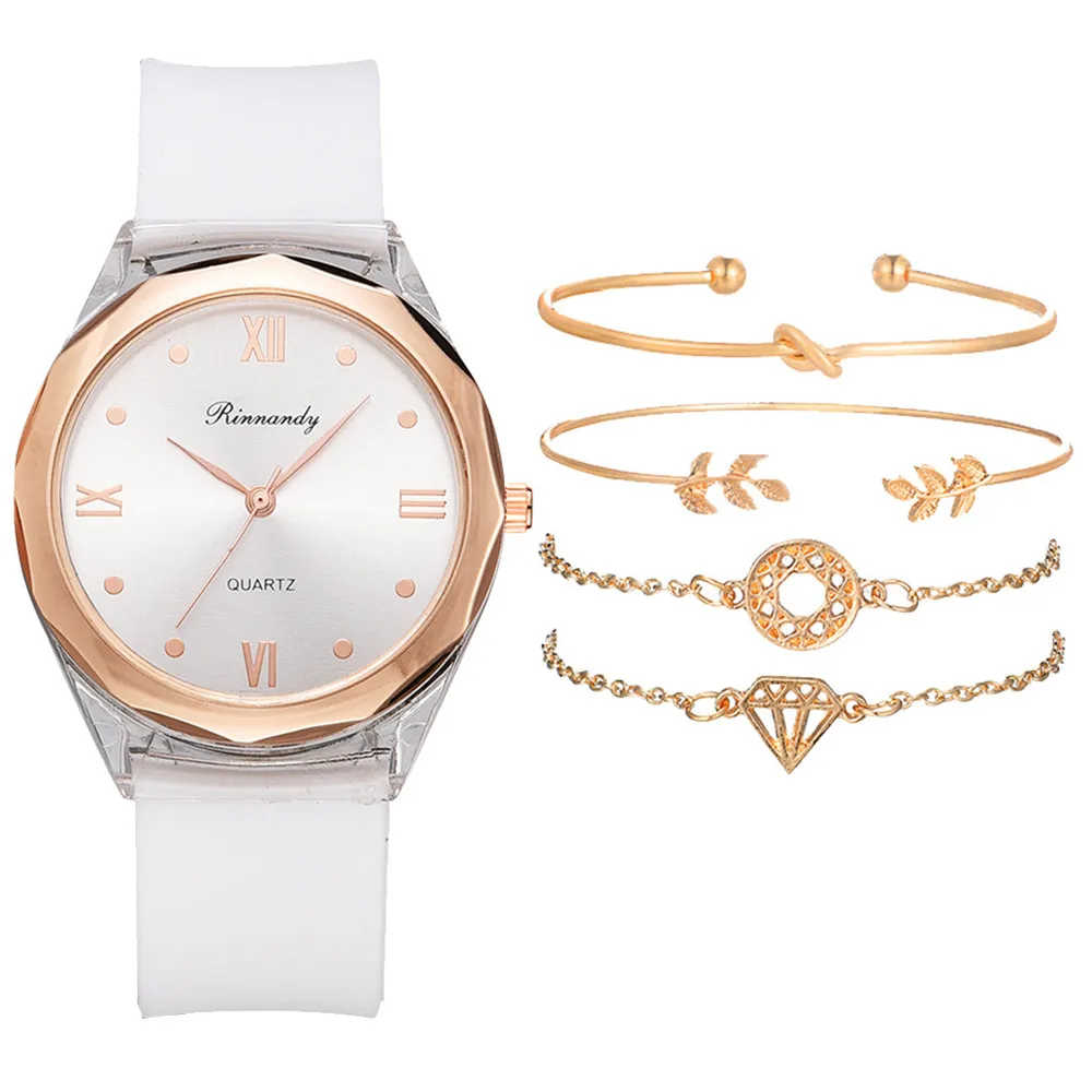 5pc Set Casual Silicone Strap Ladies Wristwatches Luxury Ladies Dress Watches Rome Dial Female Quartz Clock Bracelet Watch Gifts
5pc Set Casual Silicone Strap Ladies Wristwatches Luxury Ladies Dress Watches Rome Dial Female Quartz Clock Bracelet Watch Gifts