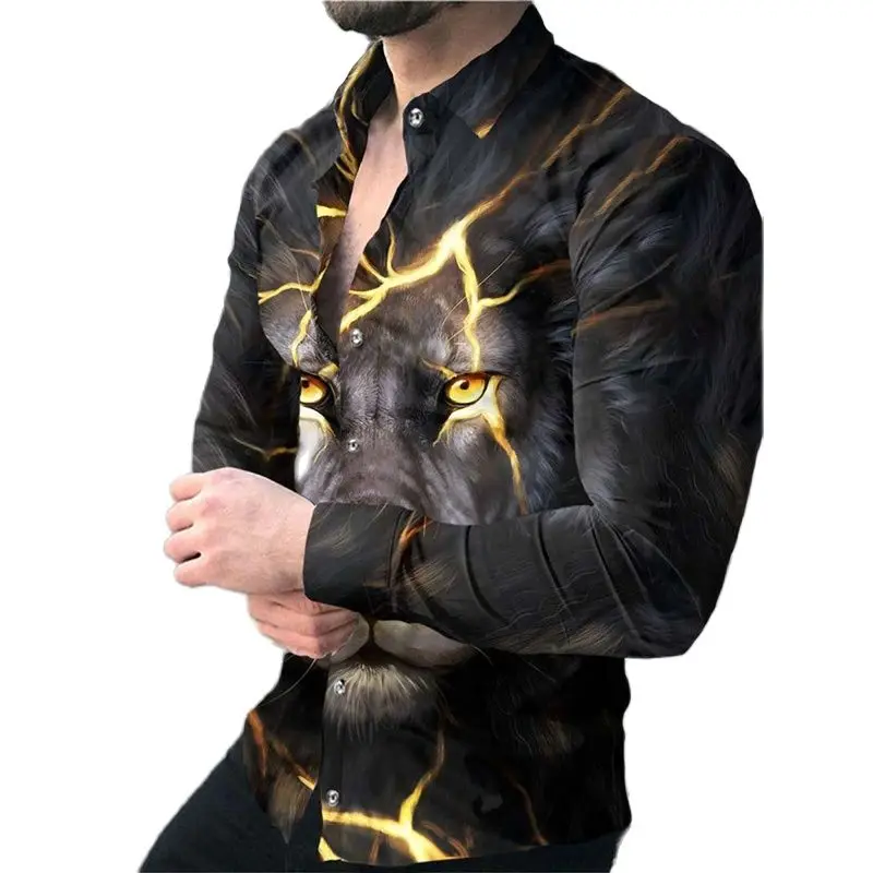 Autumn Fashion Social Men Shirts Turn-down Collar Buttoned Shirt Casual Lion Print Long Sleeve Tops Men's Clothing Prom Cardigan
Autumn Fashion Social Men Shirts Turn-down Collar Buttoned Shirt Casual Lion Print Long Sleeve Tops Men's Clothing Prom Cardigan