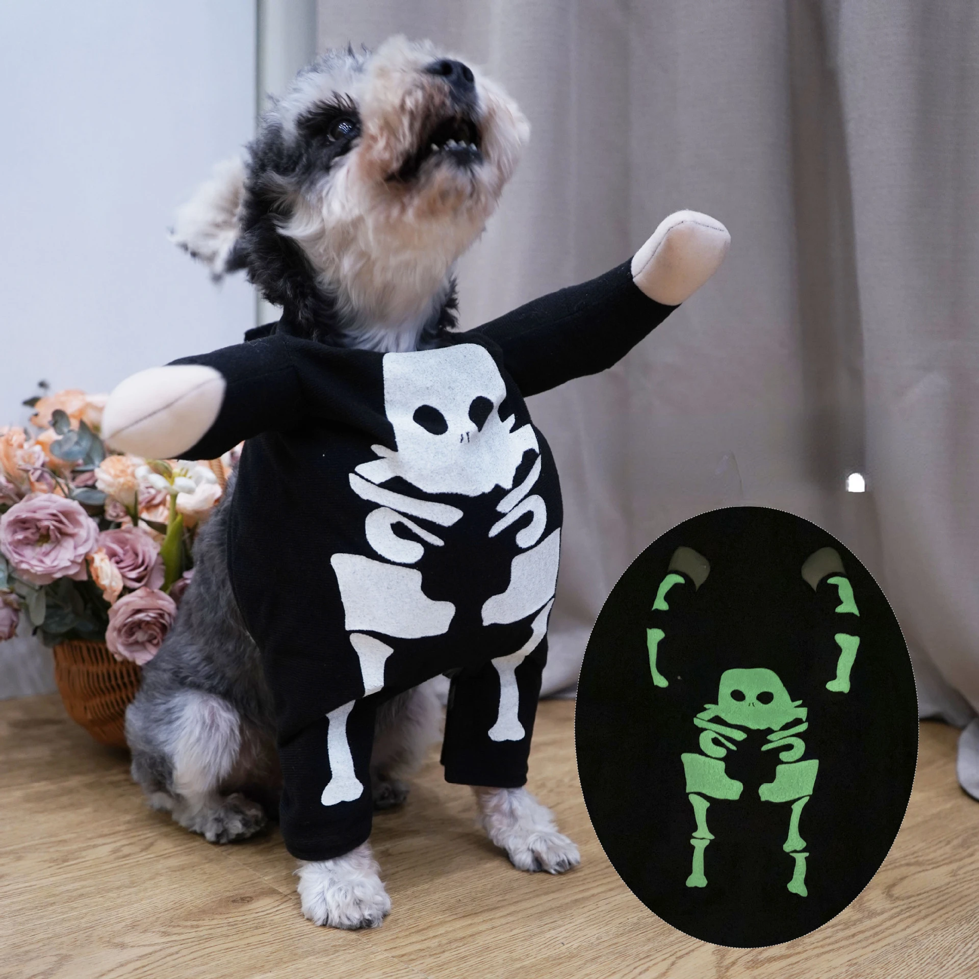 

New Halloween Pet Transformation Costume Skeleton Three-dimensional Fluorescent Luminous Funny Costume Schnauzer Corgi Pet