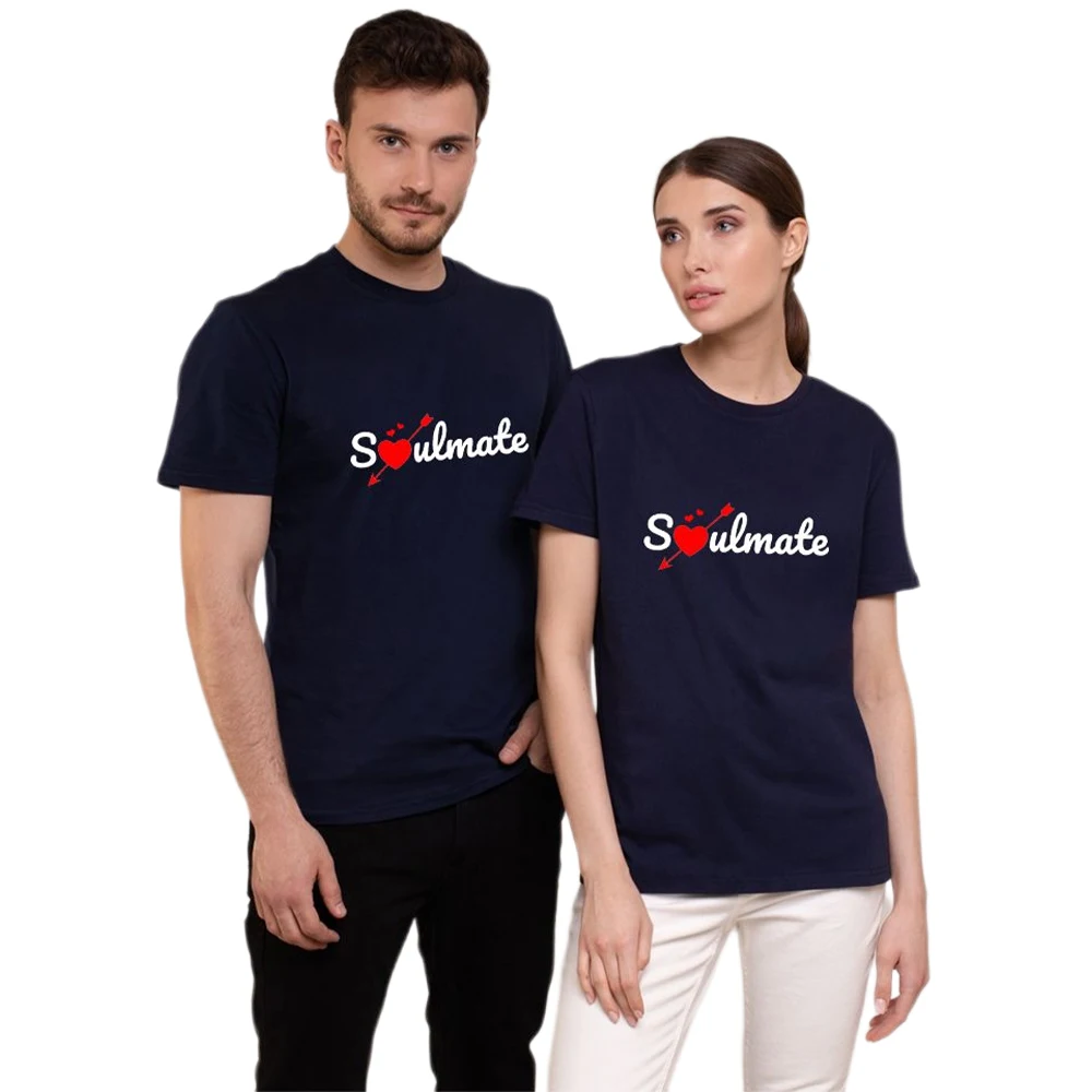Summer Couple T-shirt Soul Mate Print Casual O-neck Cotton Short Sleeve Men Top Woman Clothes Boy Girl Lovers Tees
Summer Couple T-shirt Soul Mate Print Casual O-neck Cotton Short Sleeve Men Top Woman Clothes Boy Girl Lovers Tees
