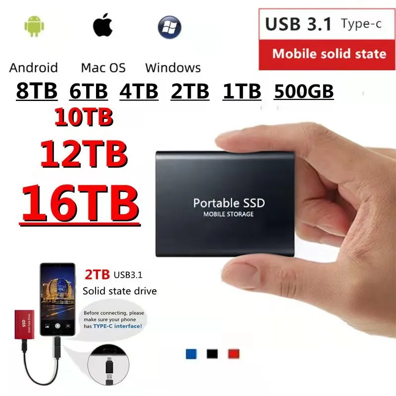 2022 New SSD Mobile Solid State Drive 16TB 12TB 8TB 4TB 2T 1T Mobile Solid State Drive for Laptop External Type-C USB 3.1
2022 New SSD Mobile Solid State Drive 16TB 12TB 8TB 4TB 2T 1T Mobile Solid State Drive for Laptop External Type-C USB 3.1