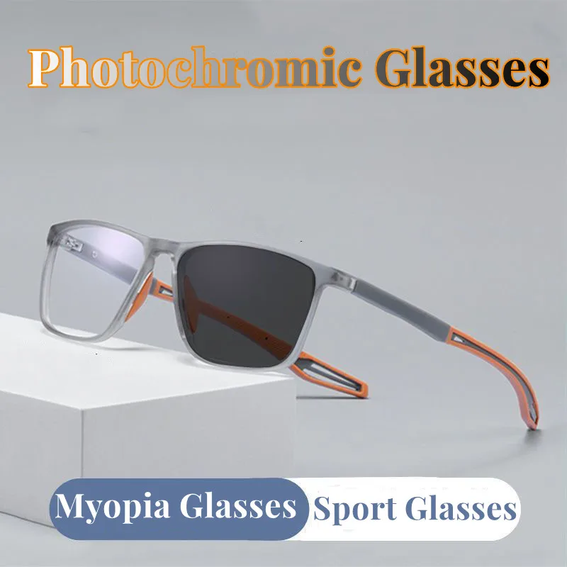 

Ультралегкие спортивные фотохромные очки для близорукости для мужчин и женщин, очки с защитой от синего света для близорукости, очки с оправой TR90, меняющие цвет