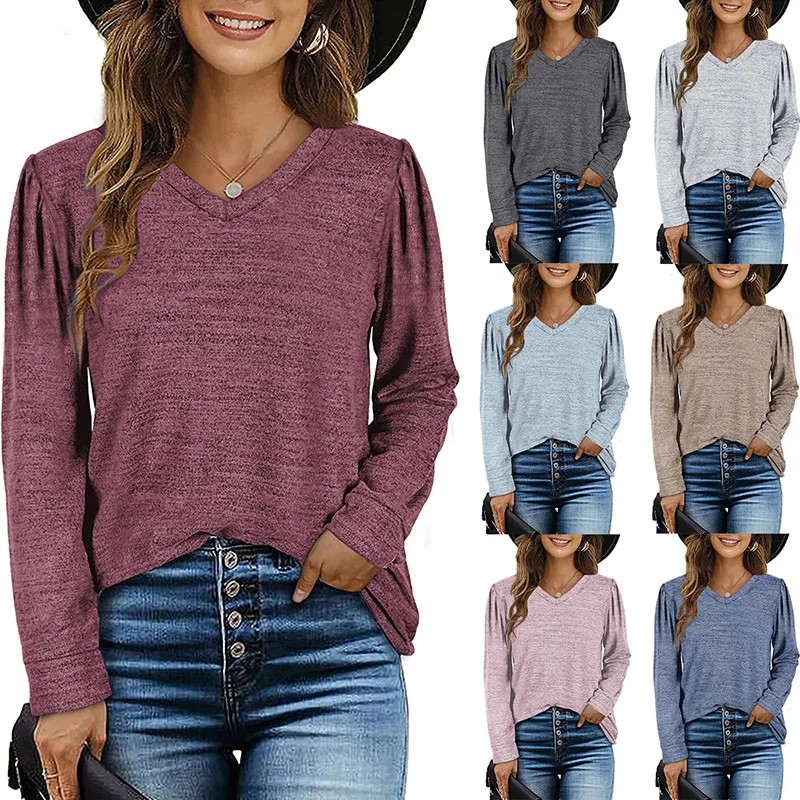 Spring Autumn Casual Loose Women's T Shirt Tops 2022 Fashion V Neck Long Sleeve Solid Ruched Lady Simple Pullover T Shirts Basic
Spring Autumn Casual Loose Women's T Shirt Tops 2022 Fashion V Neck Long Sleeve Solid Ruched Lady Simple Pullover T Shirts Basic