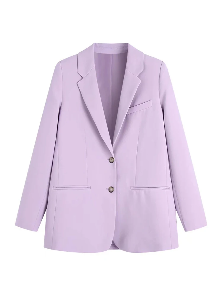 Women 2022 spring New Fashion Purple Single Breasted Straight Casual Blazer Coat Vintage Long Sleeve Female Outerwear Chic tops 
Women 2022 spring New Fashion Purple Single Breasted Straight Casual Blazer Coat Vintage Long Sleeve Female Outerwear Chic tops