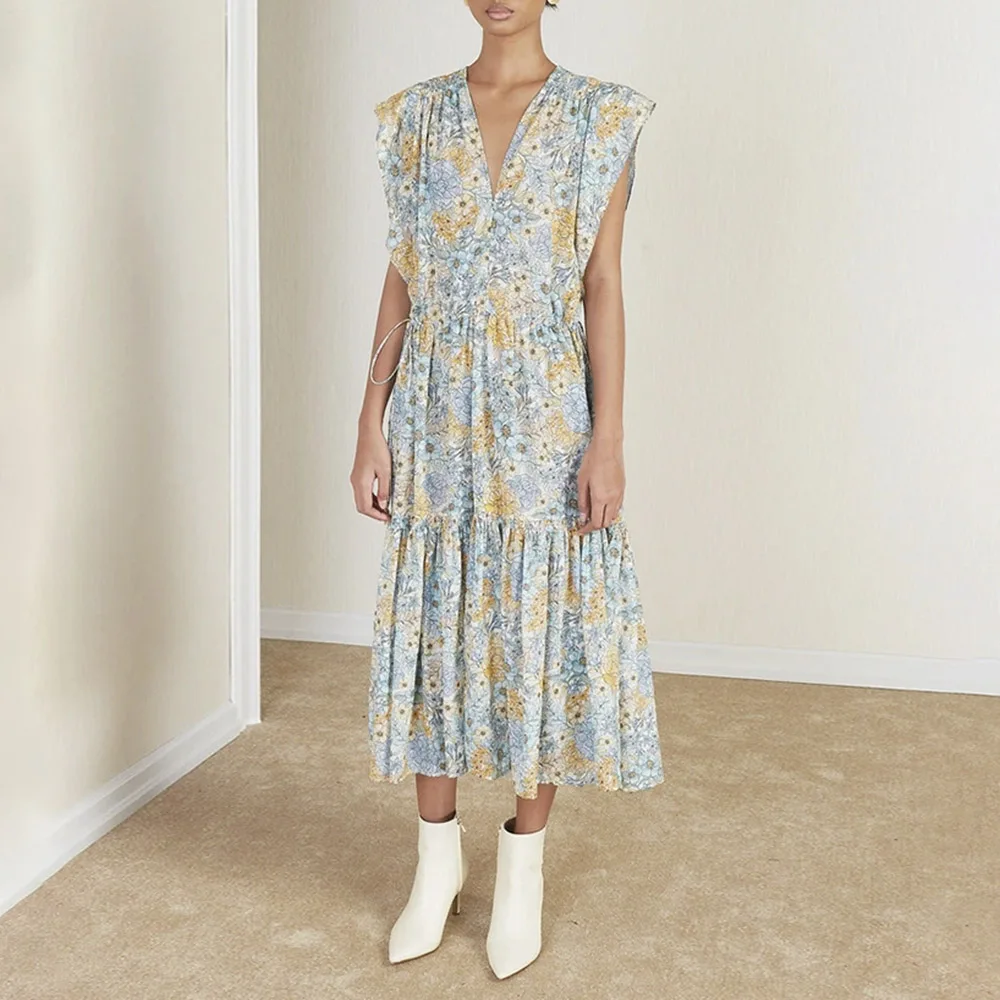 Summer Women Fashion Clothing V-neck Sleeveless Clothing Half Bald Block Polyester Printed Pullover Sweet A-line Dresses
Summer Women Fashion Clothing V-neck Sleeveless Clothing Half Bald Block Polyester Printed Pullover Sweet A-line Dresses