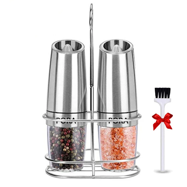 Stainless Steel Pepper Shaker Electric Salt and Pepper Grinder Set with Metal Stand Kitchen Tools Gravity Automatic Spice Mill
Stainless Steel Pepper Shaker Electric Salt and Pepper Grinder Set with Metal Stand Kitchen Tools Gravity Automatic Spice Mill