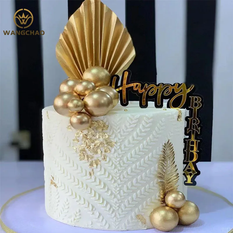

25pcs Gold Palm Spears Cake Topper Gold Balls for Cake Decoration Happy Birthday Vertical Cake Topper for Baby Boy Shower Party