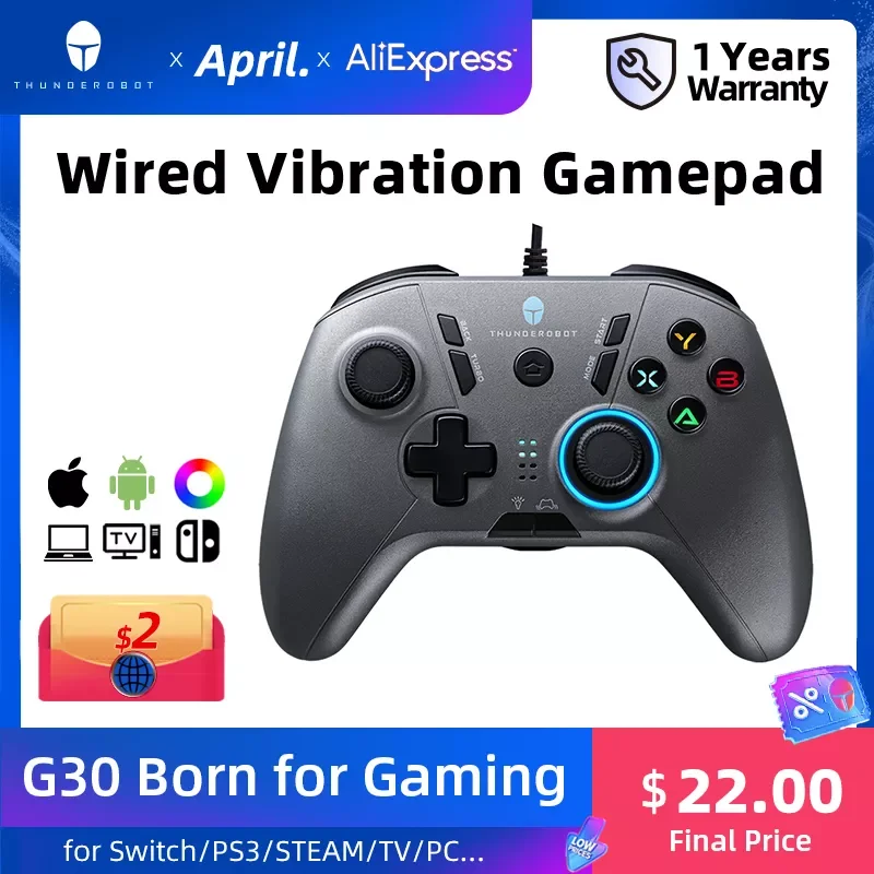ThundeRobot G30 Wired Vibration Gamepad Joystick Controller for Switch Windows PC PS3 STEAM Phone TV Game Controller Joypad
ThundeRobot G30 Wired Vibration Gamepad Joystick Controller for Switch Windows PC PS3 STEAM Phone TV Game Controller Joypad