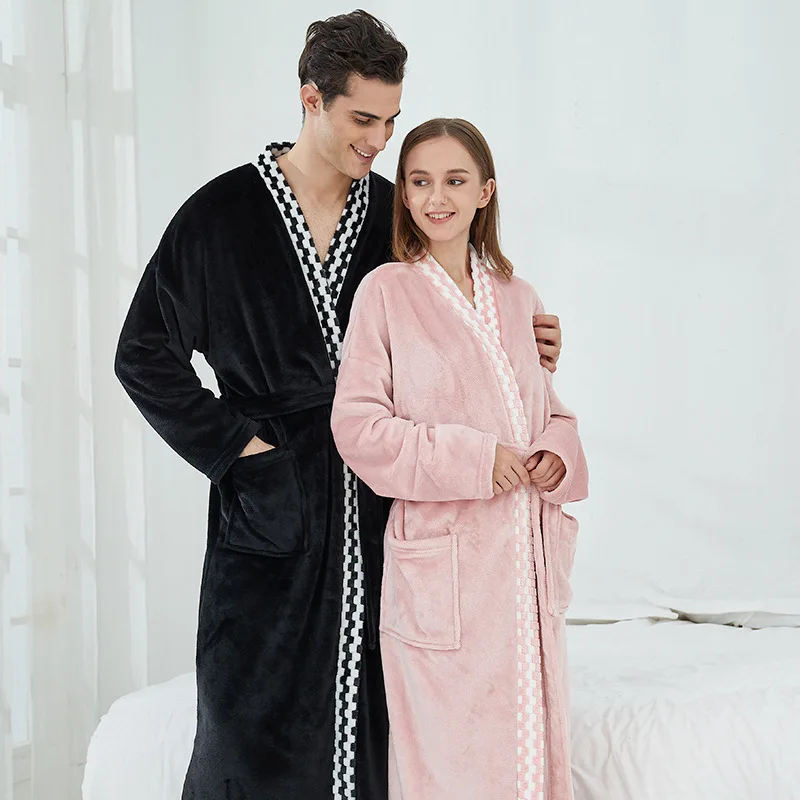 Couple Nightgown Thick Coral Fleece Simple Long Nightgown Flannel Autumn and Winter Equipped with Belt Comfortable Bathrobe
Couple Nightgown Thick Coral Fleece Simple Long Nightgown Flannel Autumn and Winter Equipped with Belt Comfortable Bathrobe