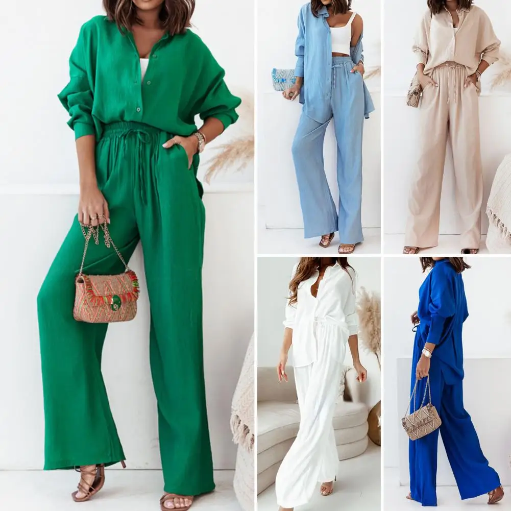 Women Solid Two Piece Set Outfits Elegant Office Lady Blouse Shirt & Drawstring Pants Set Spring Summer Button Loose Simple Suit
Women Solid Two Piece Set Outfits Elegant Office Lady Blouse Shirt & Drawstring Pants Set Spring Summer Button Loose Simple Suit