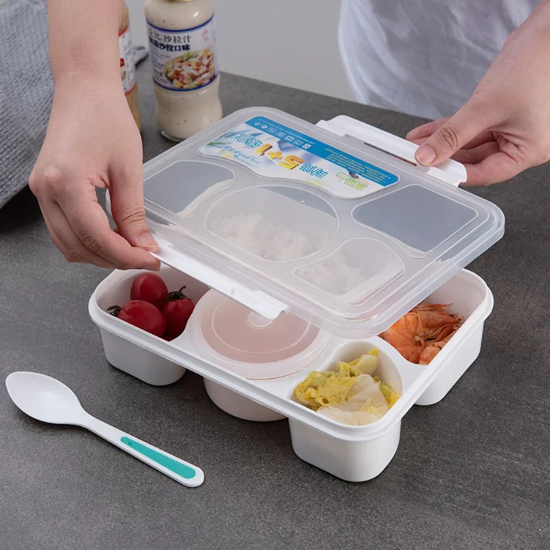 

Separate Lunch Box With 5 Compartments Portable Bento Box Lunchbox Leakproof Case Food Container Microwave Oven Dinnerware