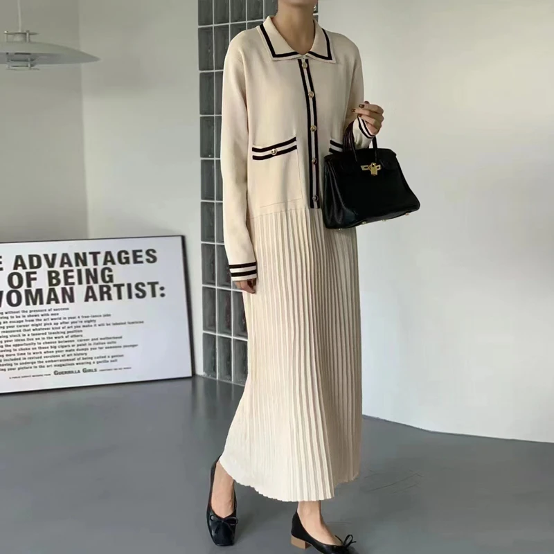 Johnature Winter New Korean Turn-down Collar Women Dresses 2022 Casual Knitting Loose All Match Button Pleated Female Dress
Johnature Winter New Korean Turn-down Collar Women Dresses 2022 Casual Knitting Loose All Match Button Pleated Female Dress