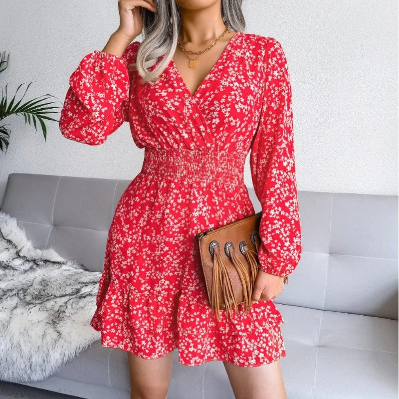 Autumn 2022 Beach Style Dresses Women Fashion Ruffle Boho Floral Printed Mini Party Dress Ladies Long Sleeve V-neck Casual Dress
Autumn 2022 Beach Style Dresses Women Fashion Ruffle Boho Floral Printed Mini Party Dress Ladies Long Sleeve V-neck Casual Dress