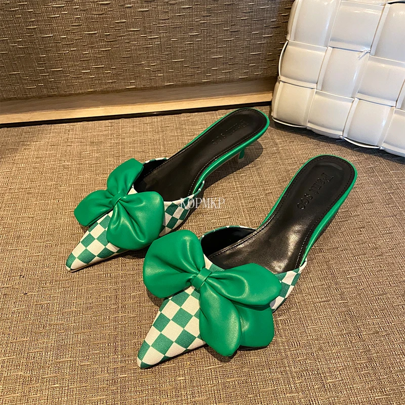2022 Summer New PU Butterfly-knot Plaid Women Sandals Fashion Pointed Toe Slip on Ladies Mules Shoes Thin Low Heel Slides 35-40
2022 Summer New PU Butterfly-knot Plaid Women Sandals Fashion Pointed Toe Slip on Ladies Mules Shoes Thin Low Heel Slides 35-40