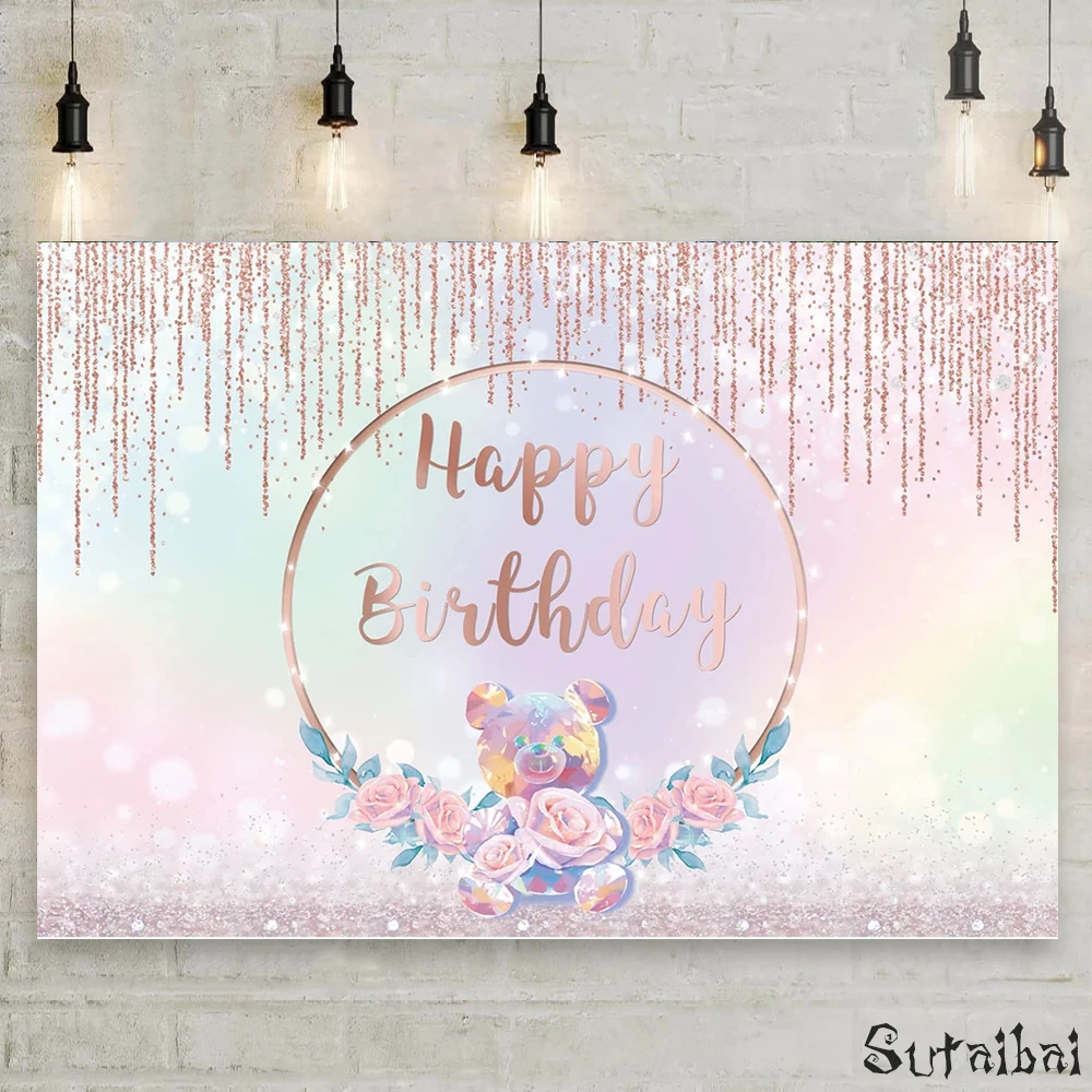 Happy Birthday Backdrop Rose Golden Backdrop for Girl Baby Shower Colored Glitter Bear Newborn Background for Photography Props
Happy Birthday Backdrop Rose Golden Backdrop for Girl Baby Shower Colored Glitter Bear Newborn Background for Photography Props