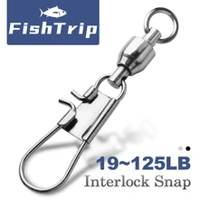 FishTrip Interlock Snap Ball Bearing Swivels 20~100Pack Stainless Steel Cross Lock Snap Squid Fishing Connector Terminal Tackle