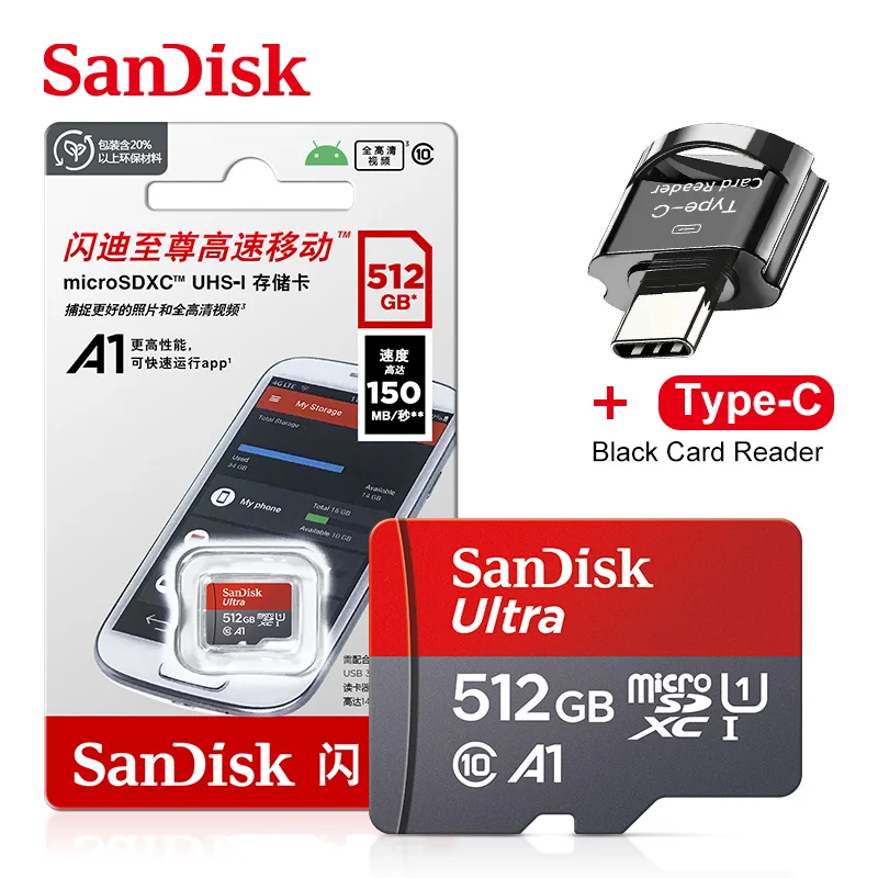 

SanDisk Micro SD Card 256GB 128GB 32GB 64GB Ultra Class 10 Memory Card Flash Cards microSD mini card Type C Card Reader