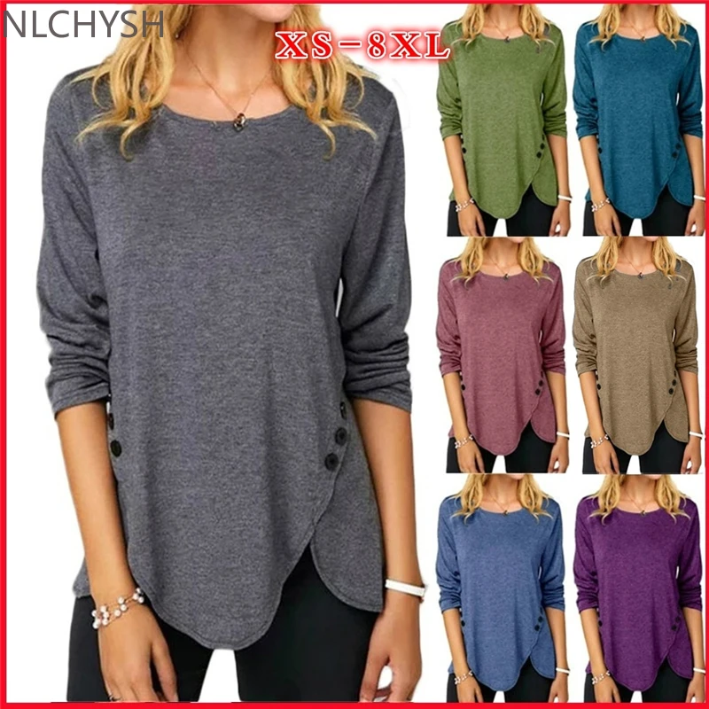 Round Neck Long Sleeve Women T-Shirt Solid Color Loose Casual Tops Button Oversized Cotton Tees Aesthetic Irregular Pullover
Round Neck Long Sleeve Women T-Shirt Solid Color Loose Casual Tops Button Oversized Cotton Tees Aesthetic Irregular Pullover