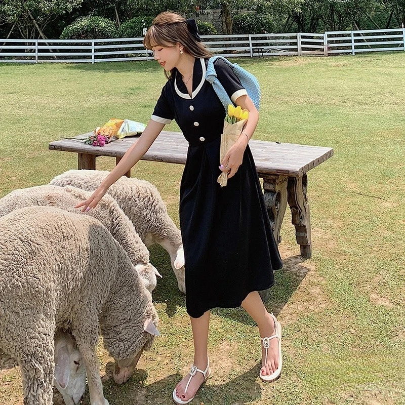Dresses Women Платье Женское Elegant V-neck Patchwork New Design Korean Fashion Summer All-match Simple Sweet Lady Cozy College
Dresses Women Платье Женское Elegant V-neck Patchwork New Design Korean Fashion Summer All-match Simple Sweet Lady Cozy College