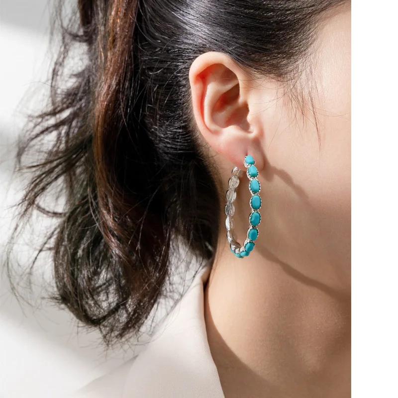 Turquoise exaggerated earrings female ins style design silver large circle metal high-end jewelry
Turquoise exaggerated earrings female ins style design silver large circle metal high-end jewelry