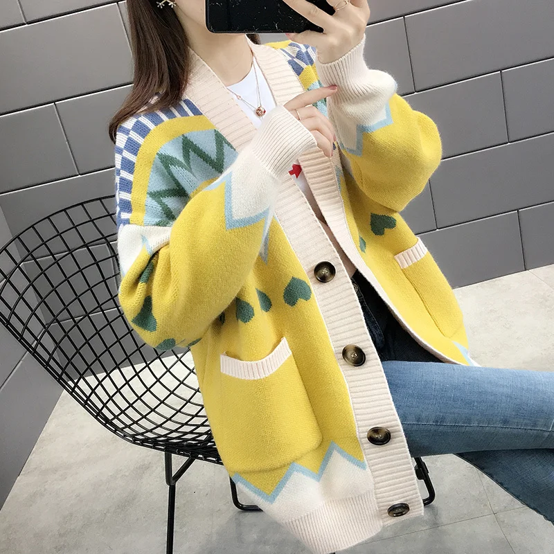 Patchwork Fashion Knitted Sweater Women Mid-long Cardigan Loose Jumpers Ladies Korean Big Pocket Long Sleeve Knit Jacket Female
Patchwork Fashion Knitted Sweater Women Mid-long Cardigan Loose Jumpers Ladies Korean Big Pocket Long Sleeve Knit Jacket Female