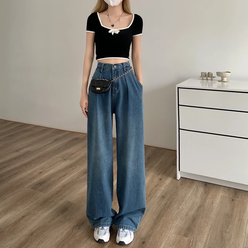 DD1728 New retro high waist loose all-match wide-leg pants small long pants jeans
DD1728 New retro high waist loose all-match wide-leg pants small long pants jeans