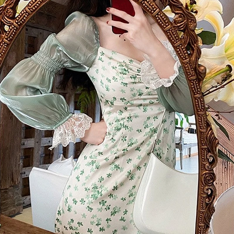 2022 Early Spring Chiffon Lace Flower Dress Female Green Puff Sleeve Retro Mid-length Dress Elegant Evening Party Dress Vestidos
2022 Early Spring Chiffon Lace Flower Dress Female Green Puff Sleeve Retro Mid-length Dress Elegant Evening Party Dress Vestidos