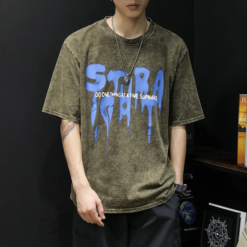 ArmyGreen Washed Tie Dye T-shirt Men's Summer Short-sleeved Oversized Cotton Top Tee Women Retro Distressed Tshirts Baggy
ArmyGreen Washed Tie Dye T-shirt Men's Summer Short-sleeved Oversized Cotton Top Tee Women Retro Distressed Tshirts Baggy