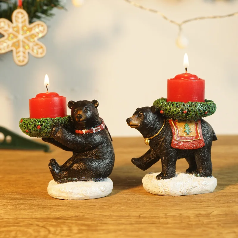 

Christmas Black Bear Candlestick Cute Animal Miniature Figurines Candle Holder Candlesticks for Candles Decoracion Para El Hogar