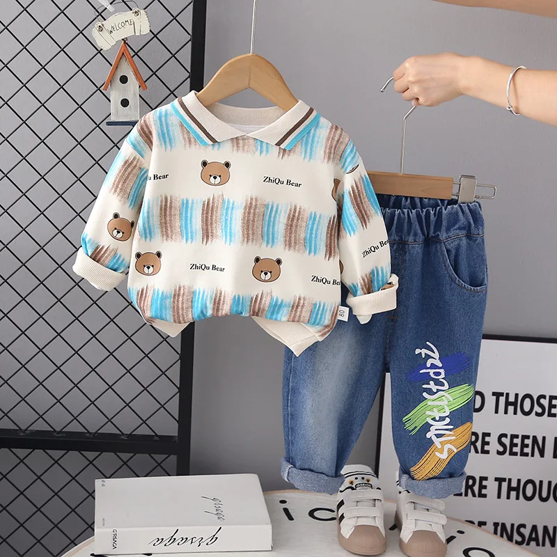 Luxury Kids Clothing 2023 Korean Style Cartoon Bear Turn-down Collar Pullover Long Sleeve T-shirts + Pants 2PCS Boys Outfit Set
Luxury Kids Clothing 2023 Korean Style Cartoon Bear Turn-down Collar Pullover Long Sleeve T-shirts + Pants 2PCS Boys Outfit Set