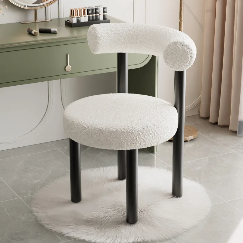 

Simple Lamb Wool Leisure Chair Balcony Bedroom Cream Style Backrest Elbow Dressing Stool Internet Celebrity Household Chair